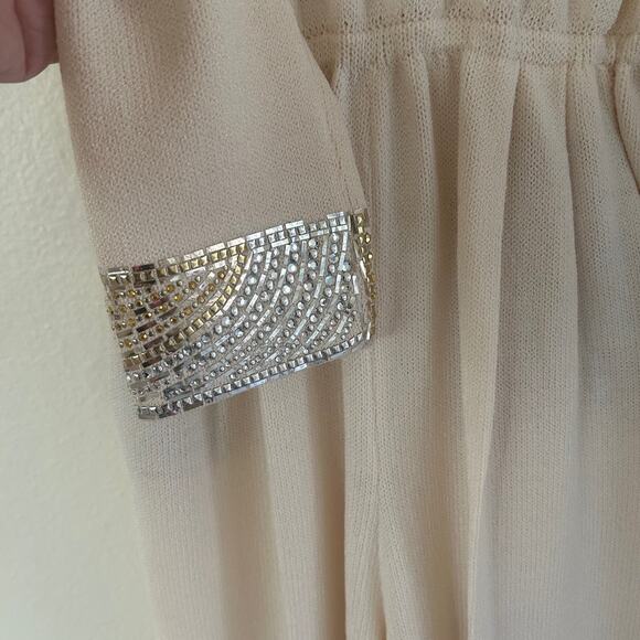 St John by Marie Gray Jumpsuit Santana Knit Rare Cream/Gold Beaded Vintage - Picture 6 of 14